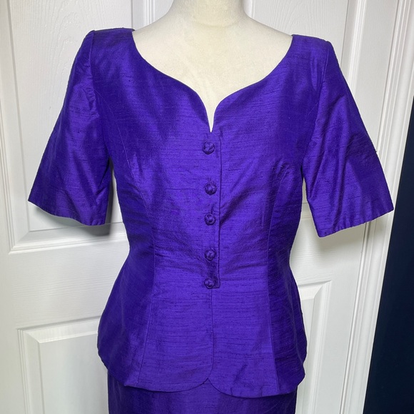 Vintage Watters & Watters Purple Silk Mother of the Bride/Groom 2-Piece Dress - Picture 2 of 14